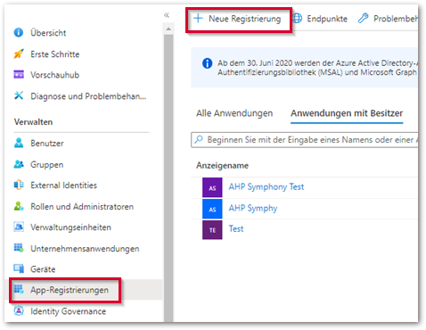 Azure App Registrierung