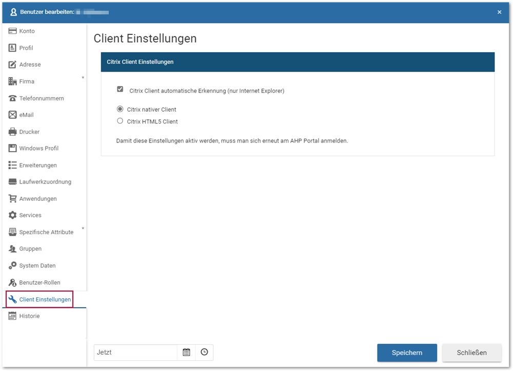 Benutzer bearbeiten_Client Einstellungen