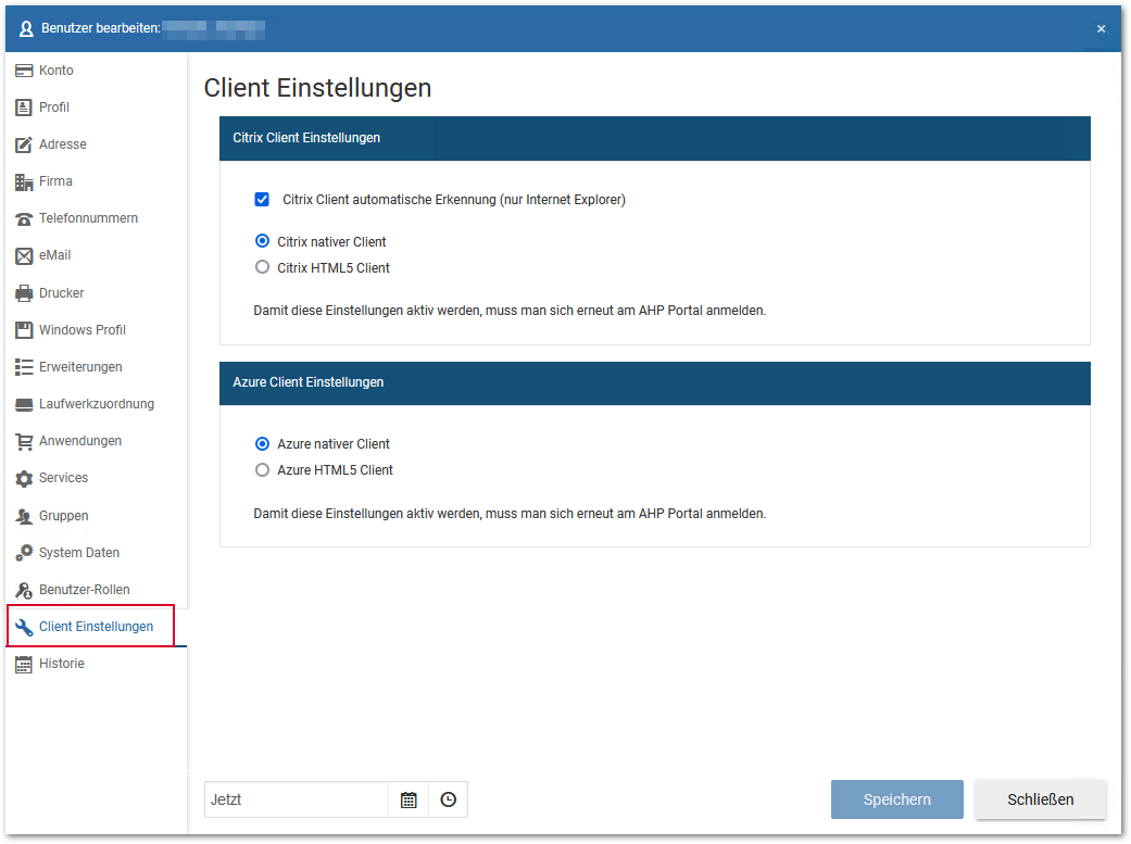 Benutzer bearbeiten_Client Einstellungen