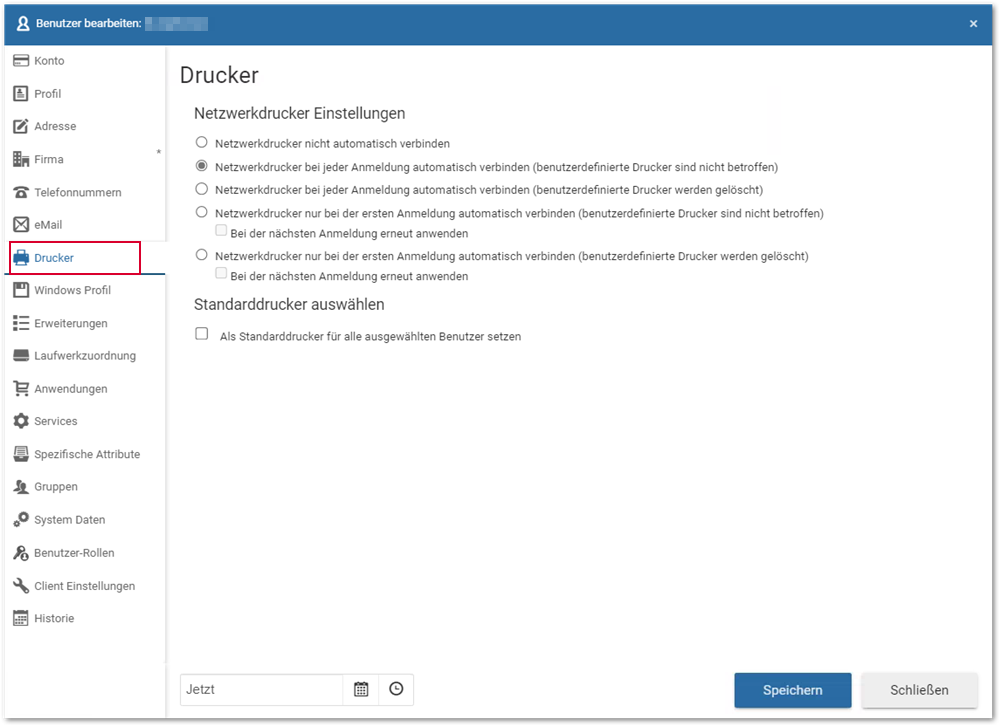 Benutzer bearbeiten_Register Drucker