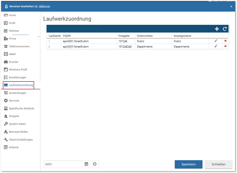 Benutzer bearbeiten_Register Laufwerszuordnung