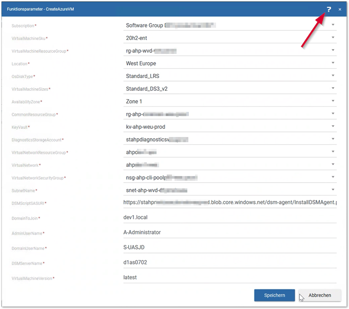 Funktionsparameter AzureCreateVM