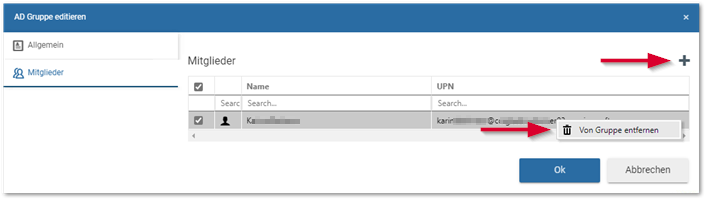 Gruppe editieren_Hinzufügen und Löschen