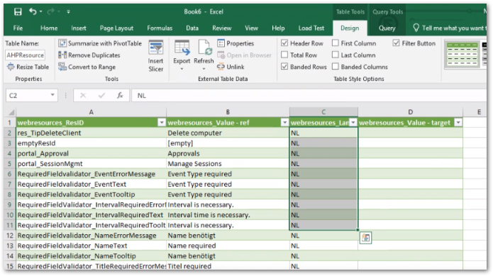 in Excel transferiert