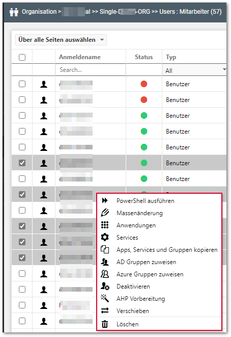 Kontextmenü Mehrfachauswahl