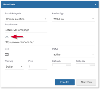 Produkt erstellen_Weblink