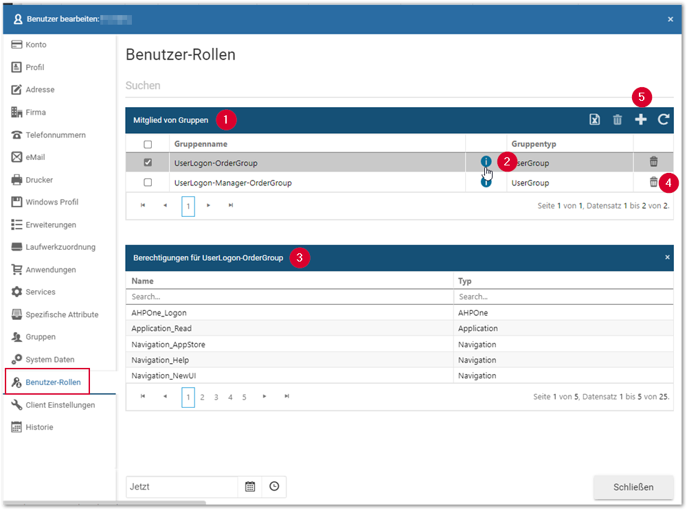 Register Benutzer-Rollen Postitionsnr.