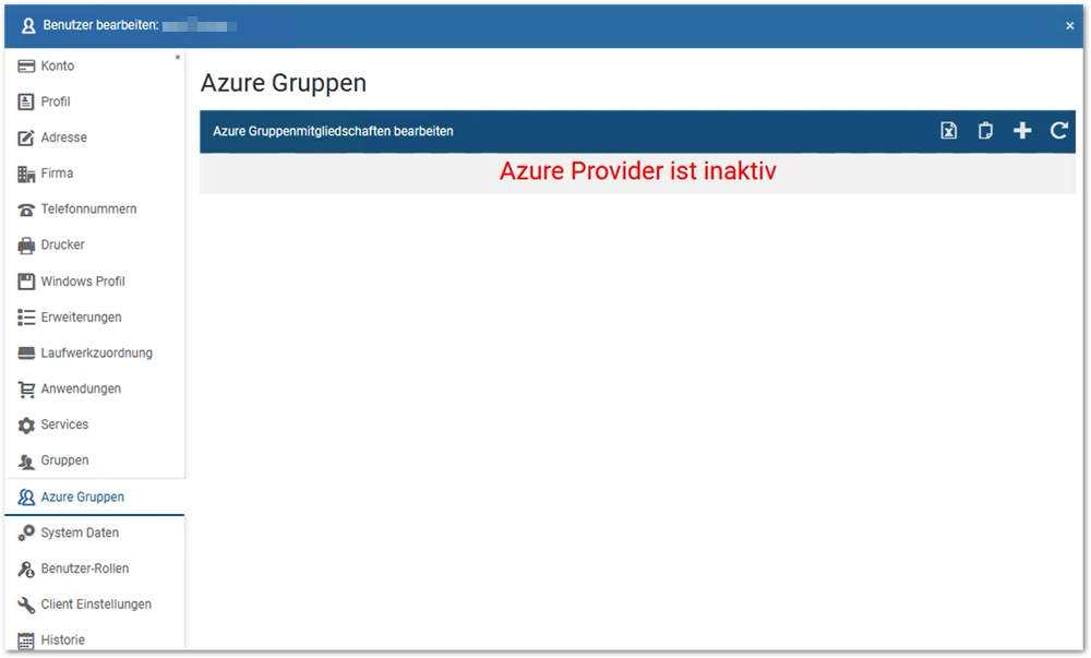 Registerkarte Azure Gruppen_inaktiver Provider