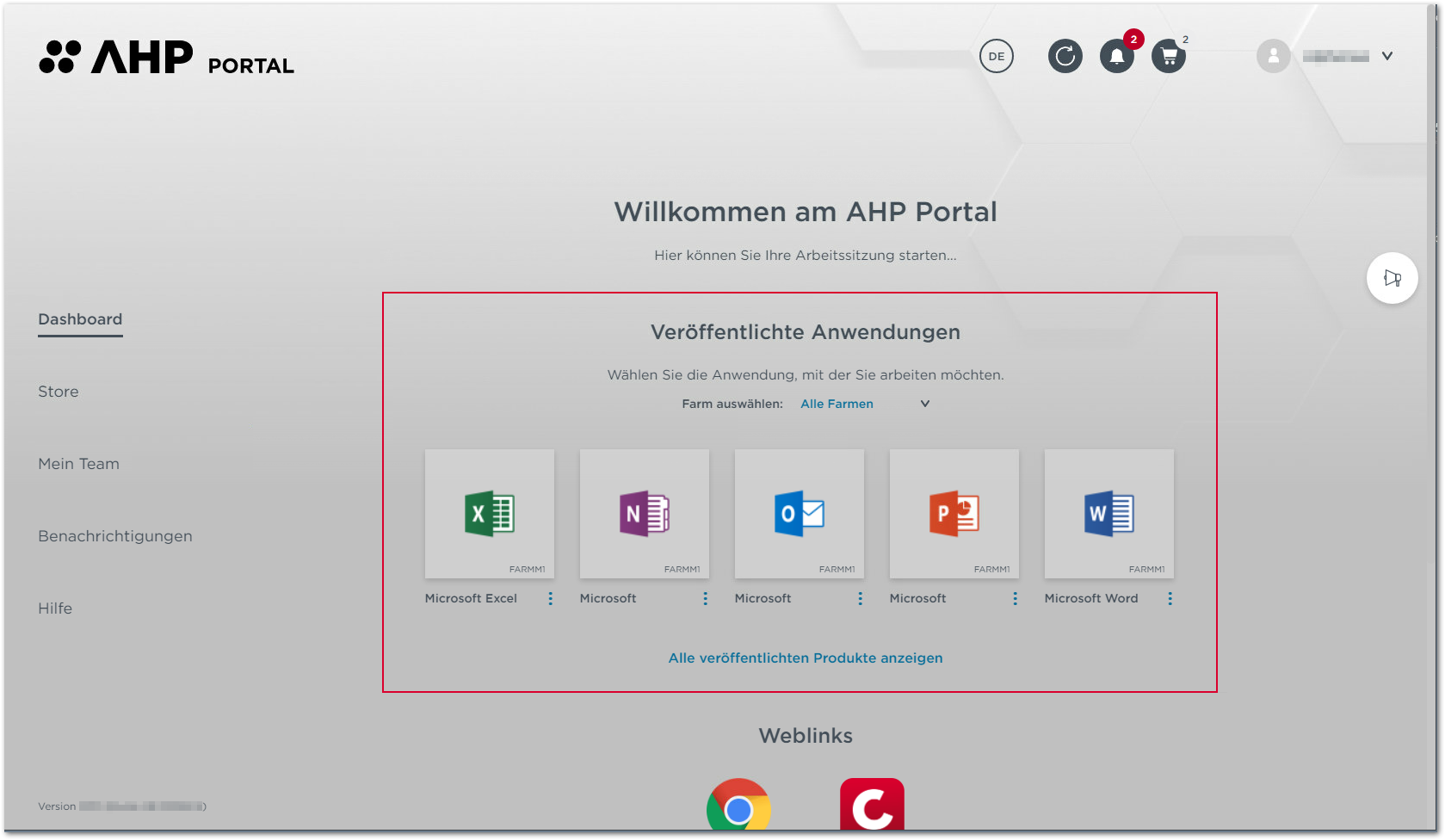 Veröffentlichte Anwendungen_Dashboard